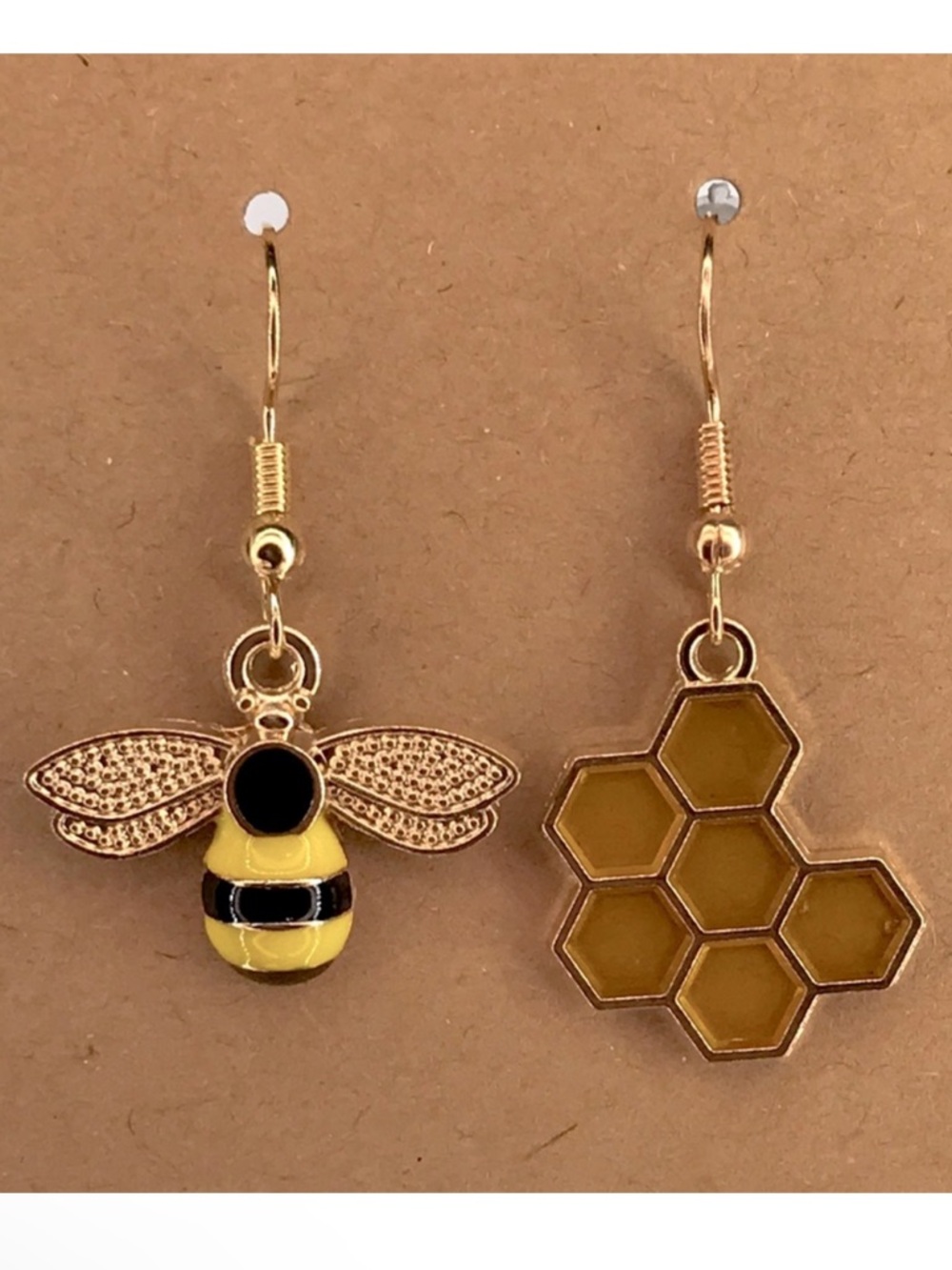 Gold Bee and Honeycomb Earrings Fashion Jewelry